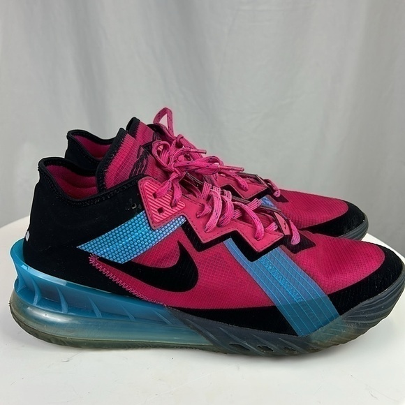 Nike LeBron 18 Low Fireberry Blue Fury Pure Platinum Black CV7562-600 - Picture 6 of 9